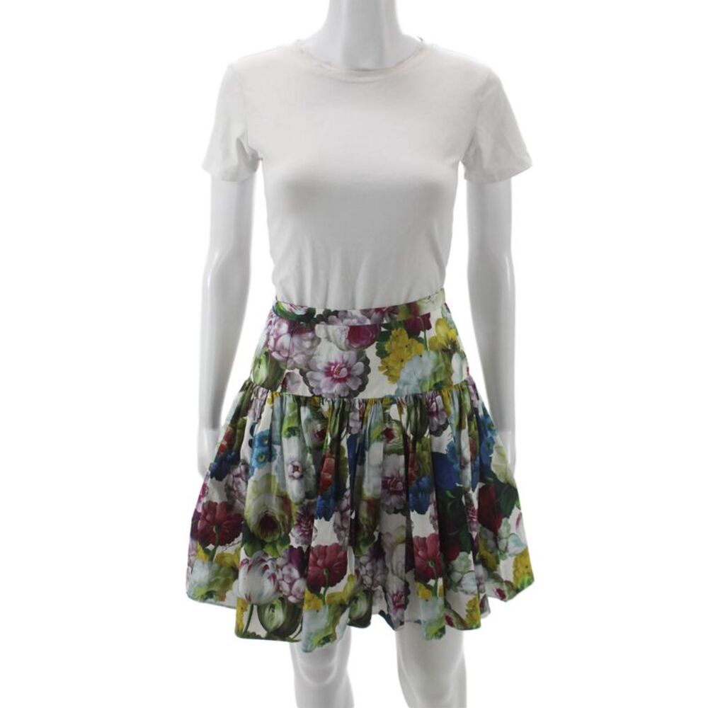 Dolce & Gabbana Womens Multicolor Floral Cotton Flare Skirt Short Zip Size 42